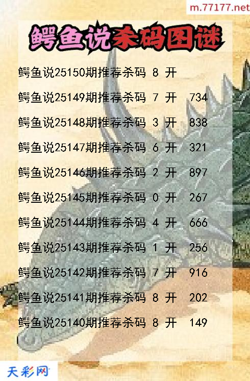 3d鳄鱼说第25149期杀码图谜