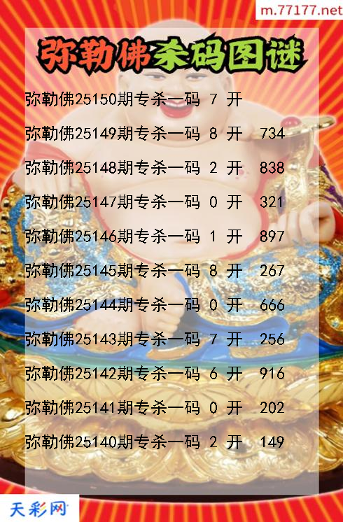 福彩3d第25149期弥勒佛杀码图谜
