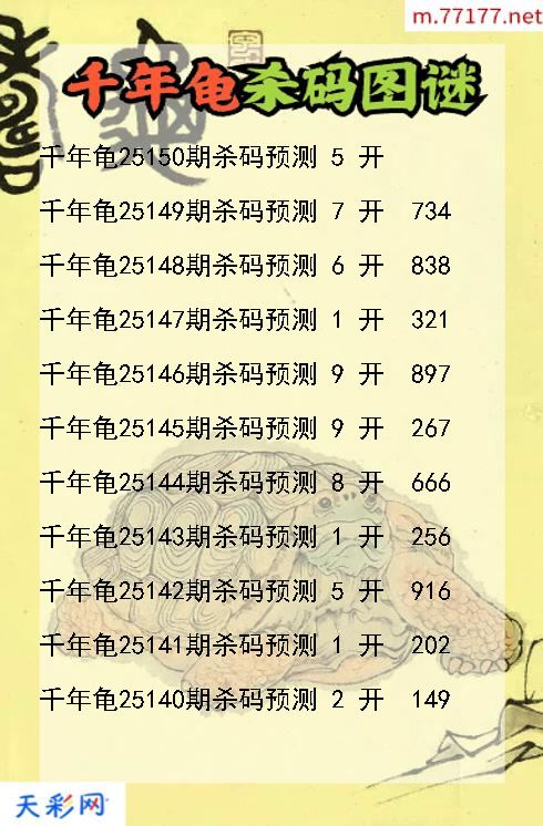 千年龟第25149期3d杀码图谜