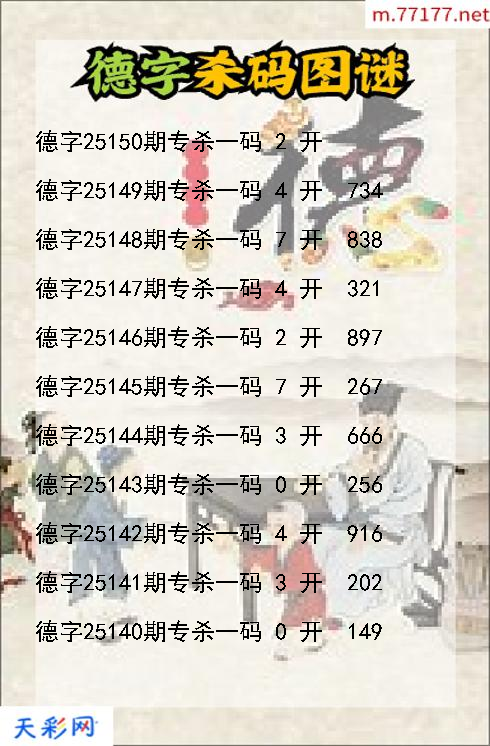 3d第25149期德字杀码图谜