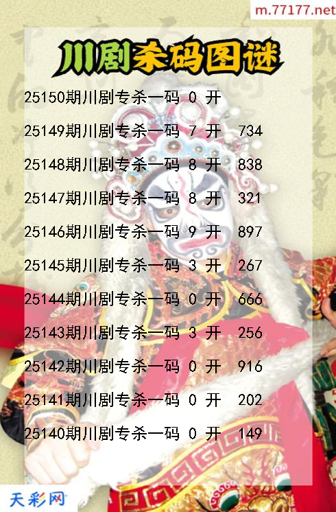 川剧第25149期福彩3d杀码图谜