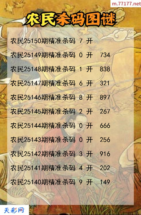农民第25149期3d杀码图谜