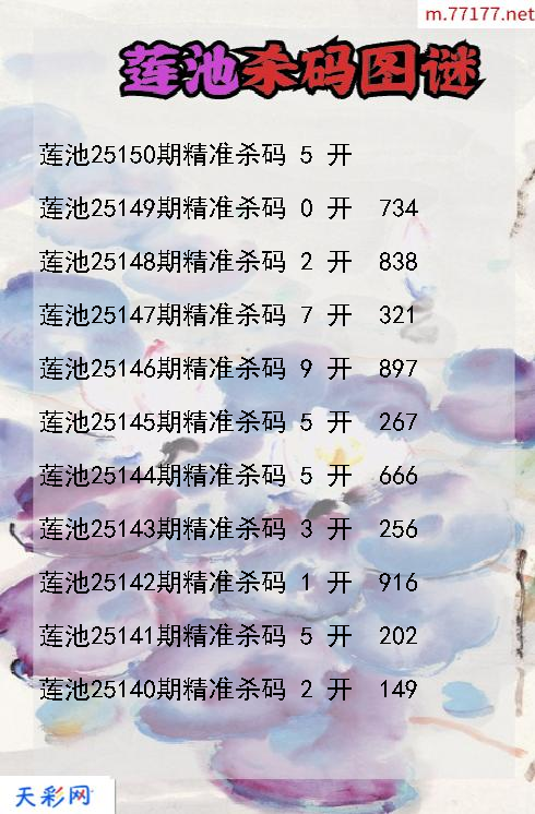 第25149期福彩3d莲池杀码图谜