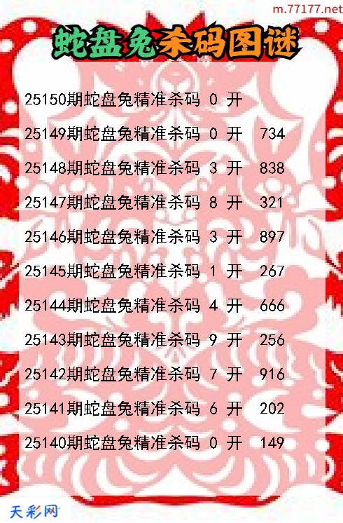第25149期3d蛇盘兔杀码图谜