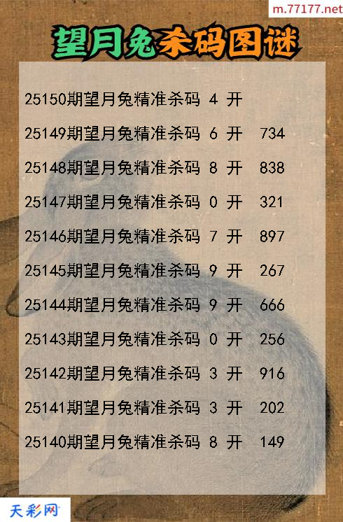 福彩3d第25149期望月兔杀码图谜
