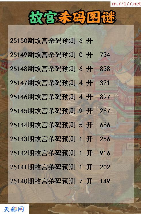 3d第25149期故宫杀码图谜
