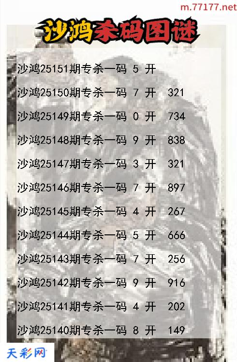 第25150期福彩3d沙鸿杀码图谜