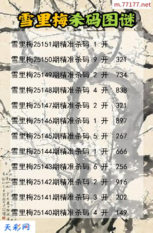 第25150期福彩3d雪里梅杀码图谜