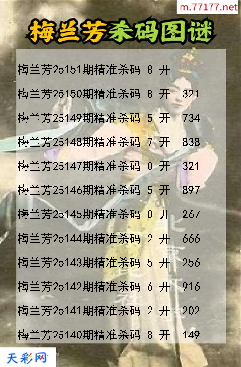 梅兰芳第25150期福彩3d杀码图谜