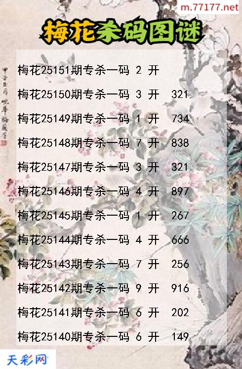 第25150期梅花福彩3d杀码图谜