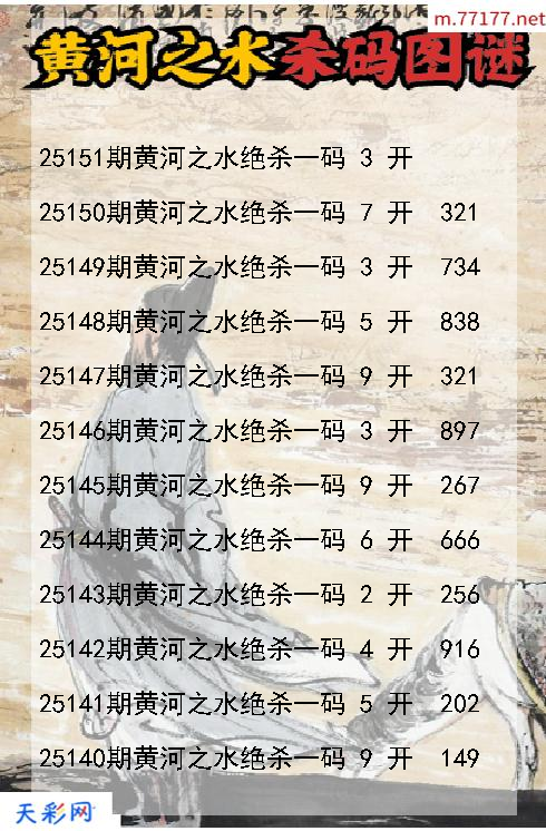 第25150期黄河之水福彩3d杀码图谜