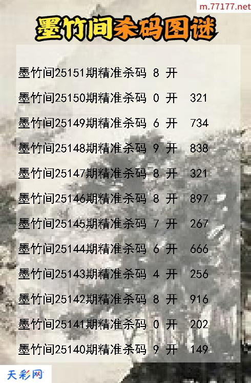 墨竹间25150期3d杀码图谜