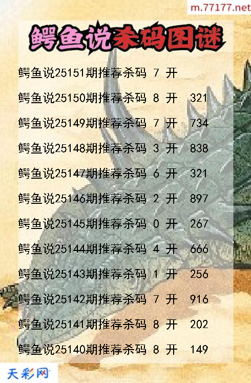 3d鳄鱼说第25150期杀码图谜