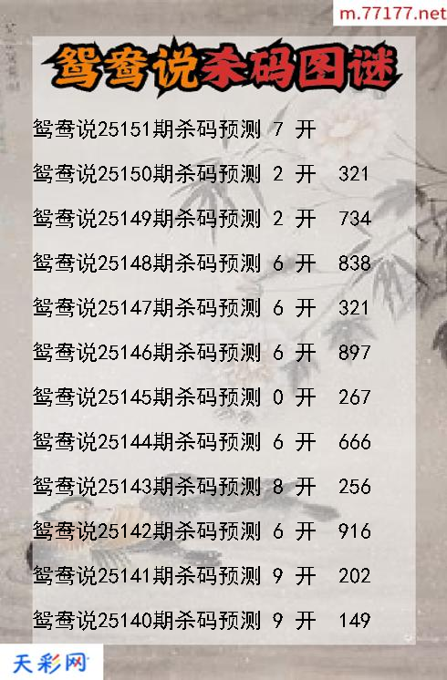 鸳鸯说25150期3d杀码图谜