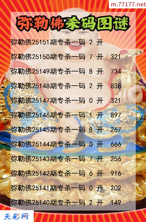 福彩3d第25150期弥勒佛杀码图谜