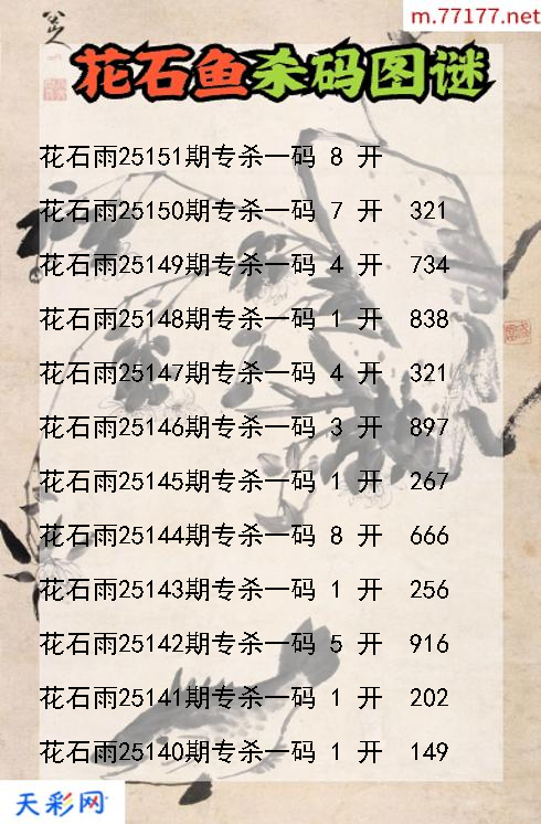 第25150期福彩3d花石雨杀码图谜