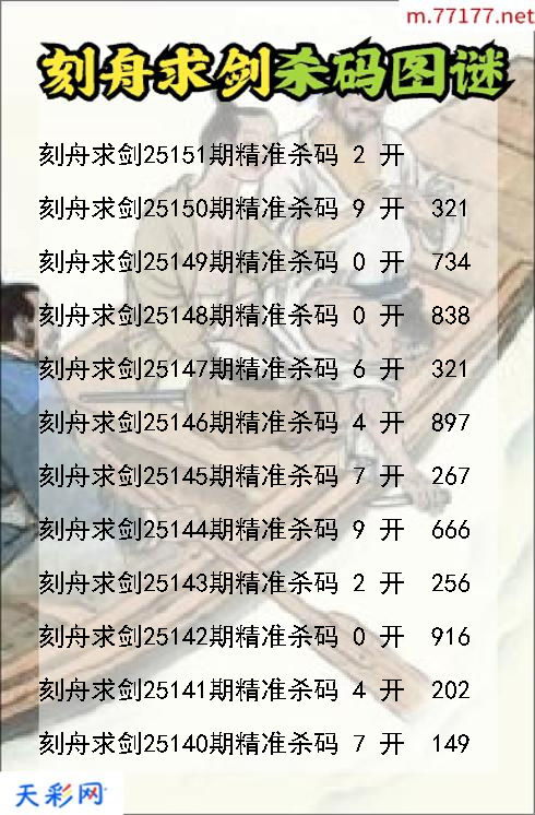 福彩3d刻舟求剑第25150期杀码图谜