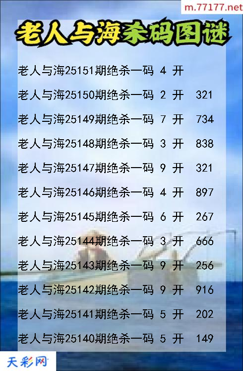 老人与海第25150期3d杀码图谜
