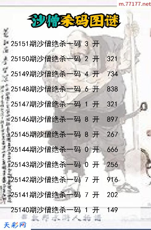 3d沙僧第25150期杀码图谜