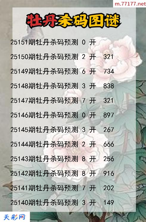 福彩3d第25150期牡丹杀码图谜