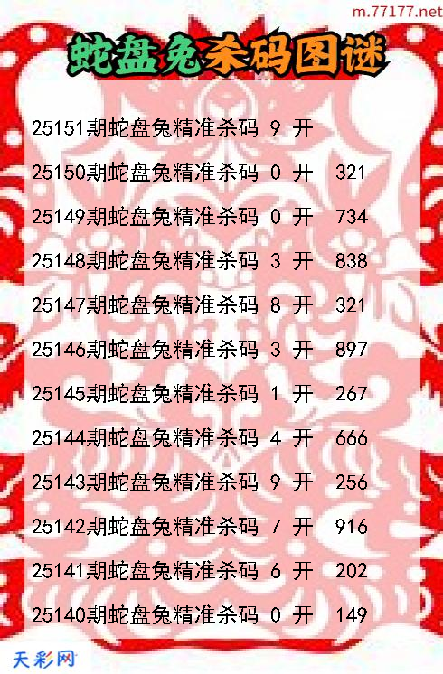 第25150期3d蛇盘兔杀码图谜