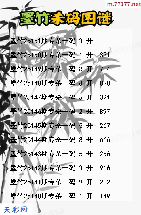 第25150期福彩3d墨竹杀码图谜