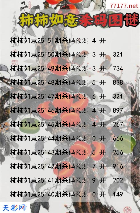 柿柿如意第25150期3d杀码图谜