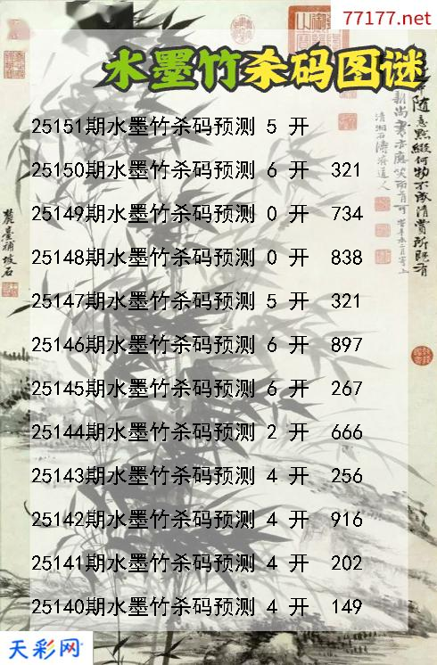 水墨竹25150期3d杀码图谜