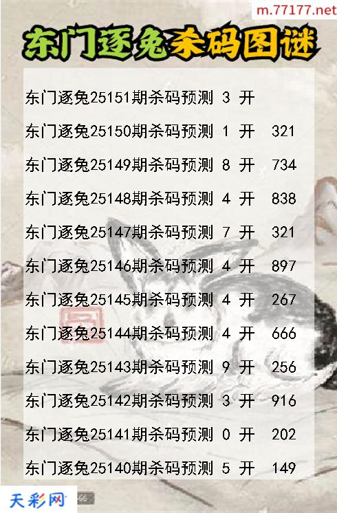 第25150期福彩3d东门逐兔杀码图谜