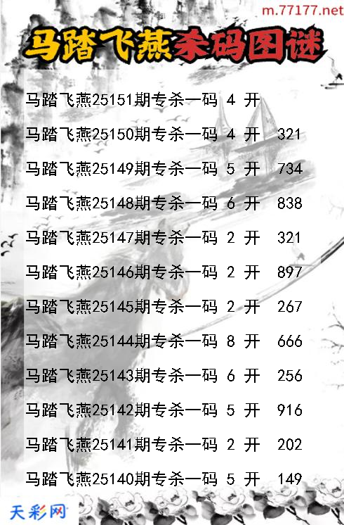3d第25150期马踏飞燕杀码图谜