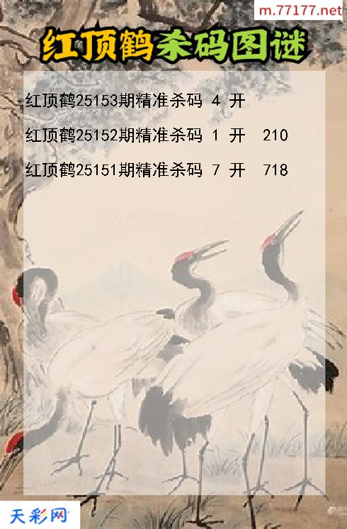 3d第25152期红顶鹤杀码图谜