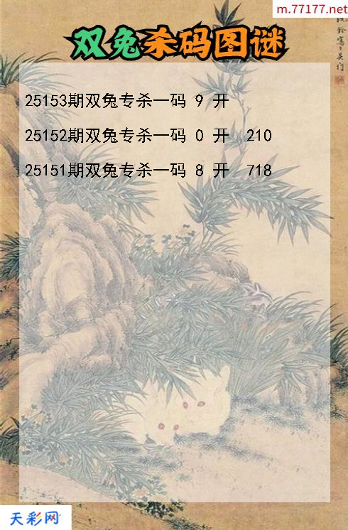 双兔第25152期3d杀码图谜