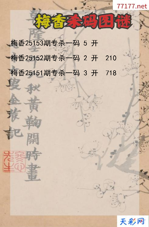 3d梅香第25152期杀码图谜