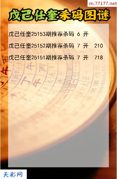 第25152期戊己任奎福彩3d杀码图谜