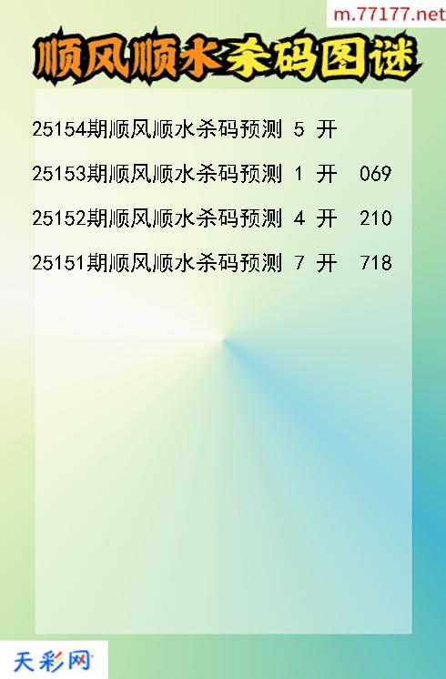 顺风顺水25153期3d杀码图谜
