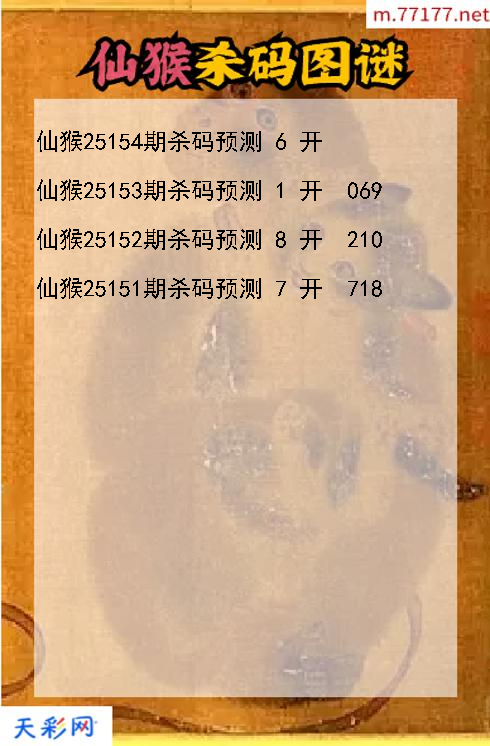 3d仙猴第25153期杀码图谜