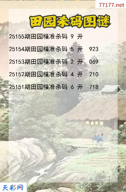 第25154期福彩3d田园杀码图谜