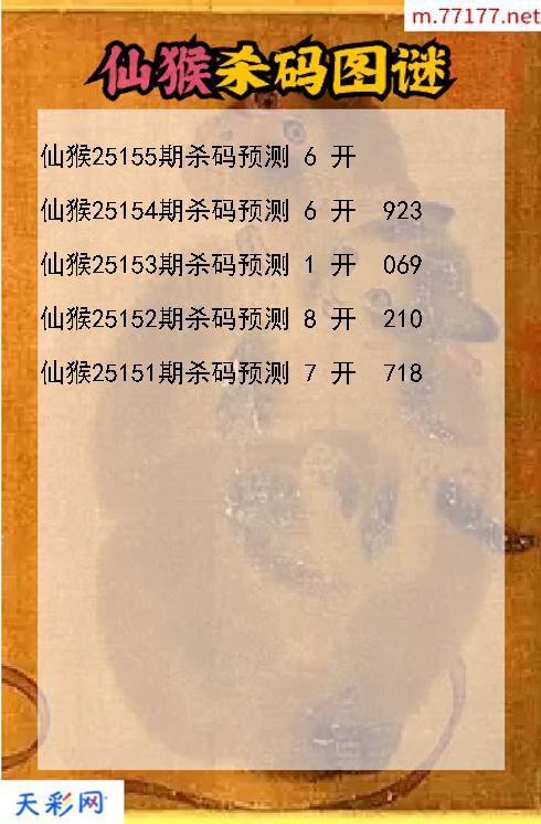 3d仙猴第25154期杀码图谜