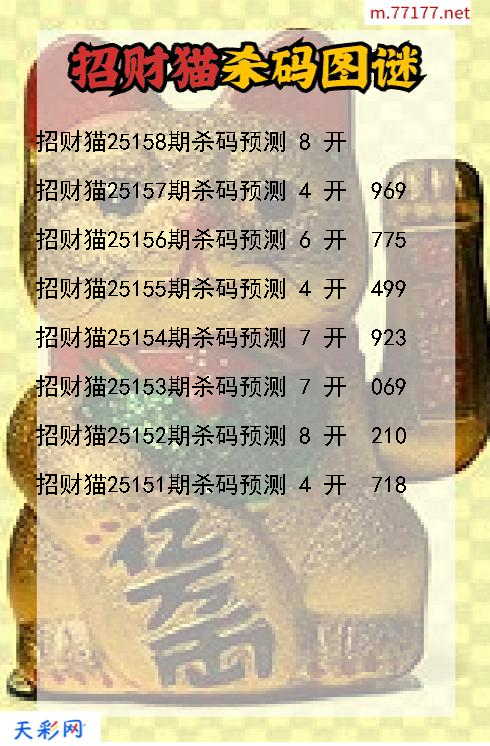 招财猫第25157期福彩3d杀码图谜