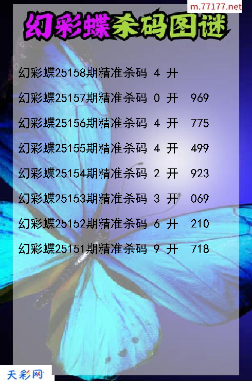 福彩3d幻彩蝶第25157期杀码图谜