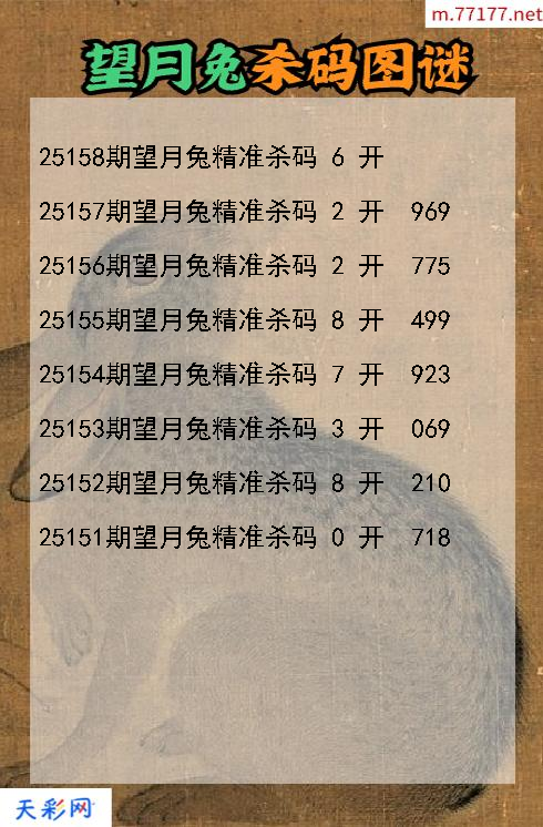 福彩3d第25157期望月兔杀码图谜
