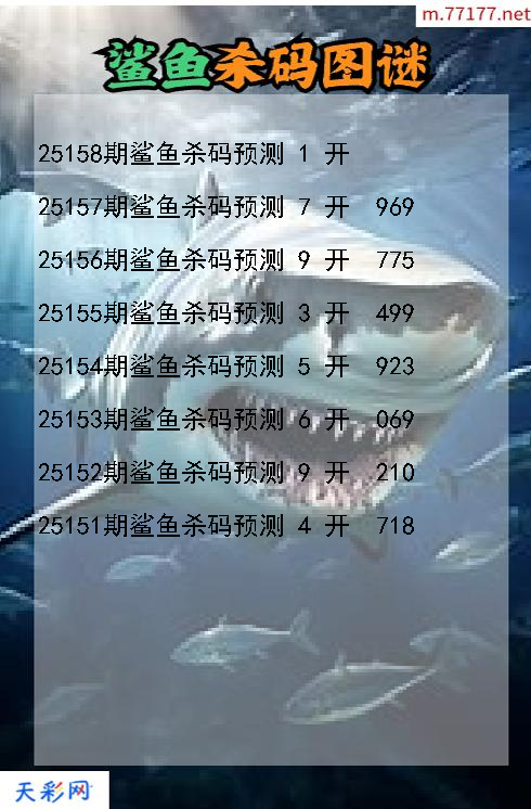 第25157期福彩3d鲨鱼杀码图谜