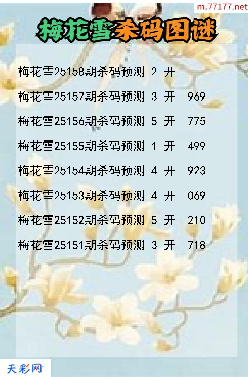 梅花雪25157期3d杀码图谜