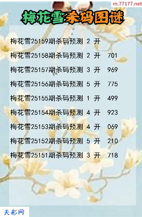 梅花雪25158期3d杀码图谜