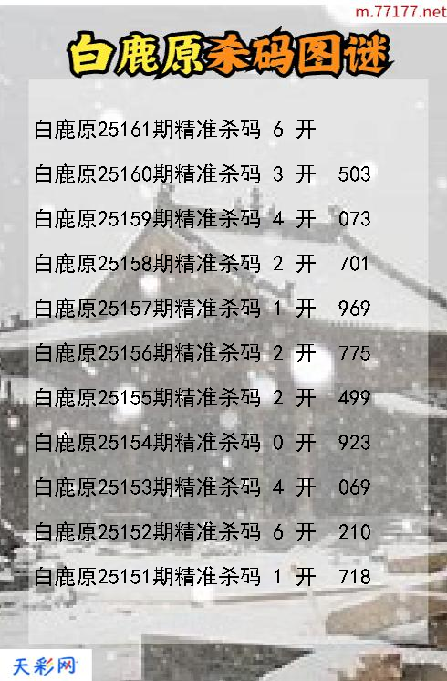 3d第25160期白鹿原杀码图谜