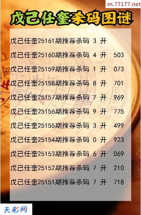 第25160期戊己任奎福彩3d杀码图谜
