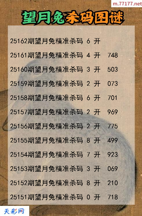 福彩3d第25161期望月兔杀码图谜