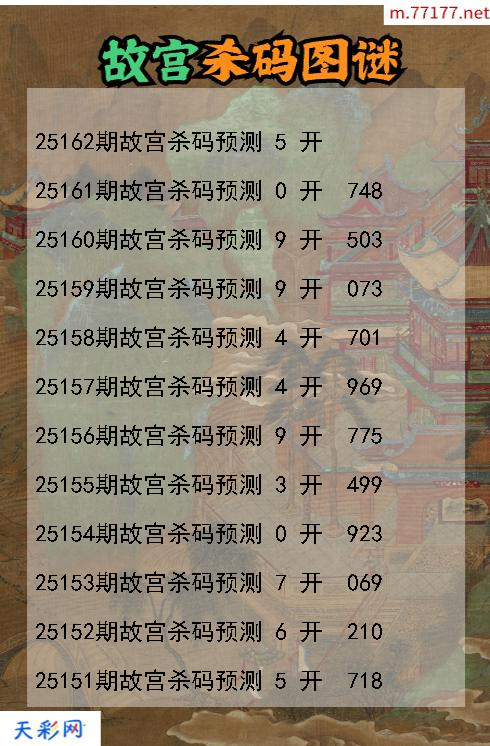 3d第25161期故宫杀码图谜