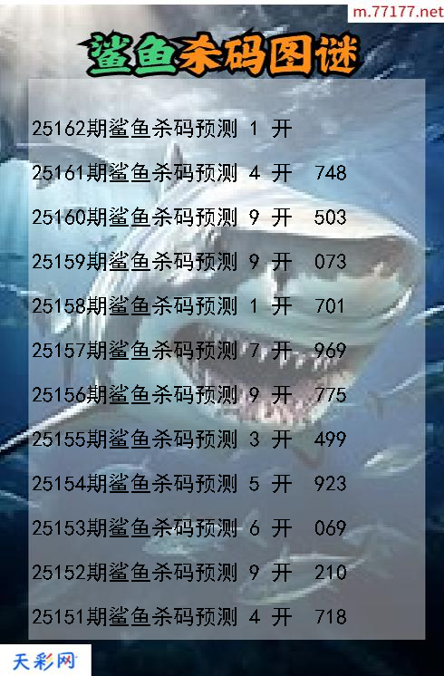 第25161期福彩3d鲨鱼杀码图谜