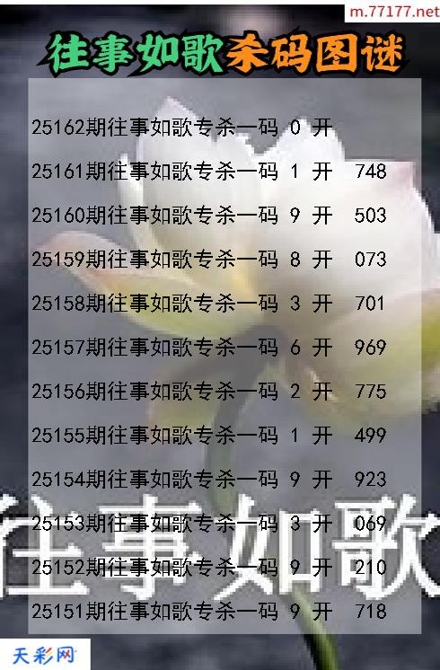 往事如歌第25161期福彩3d杀码图谜